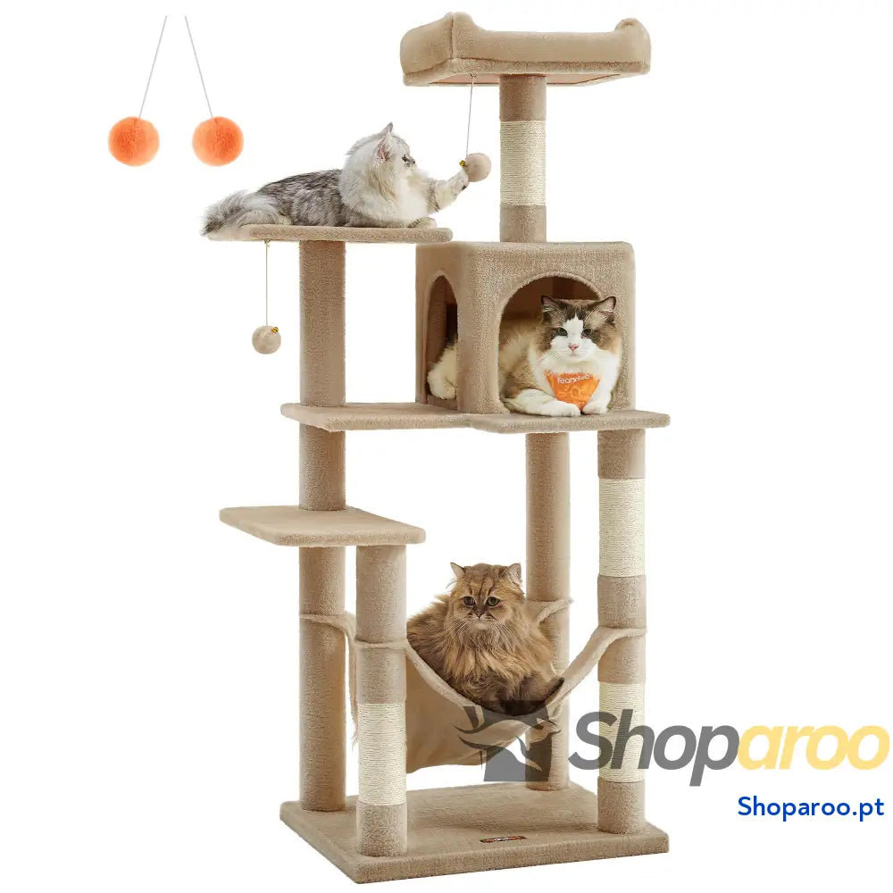 Árvore para Gatos Multinível Cinzento Claro PCT161W01 com Rede e Caverna