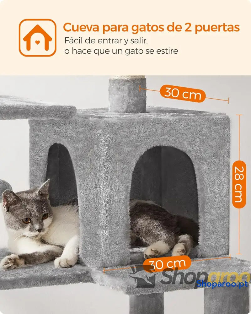 Árvore para Gatos Multinível Cinzento Claro PCT161W01 com Rede e Caverna