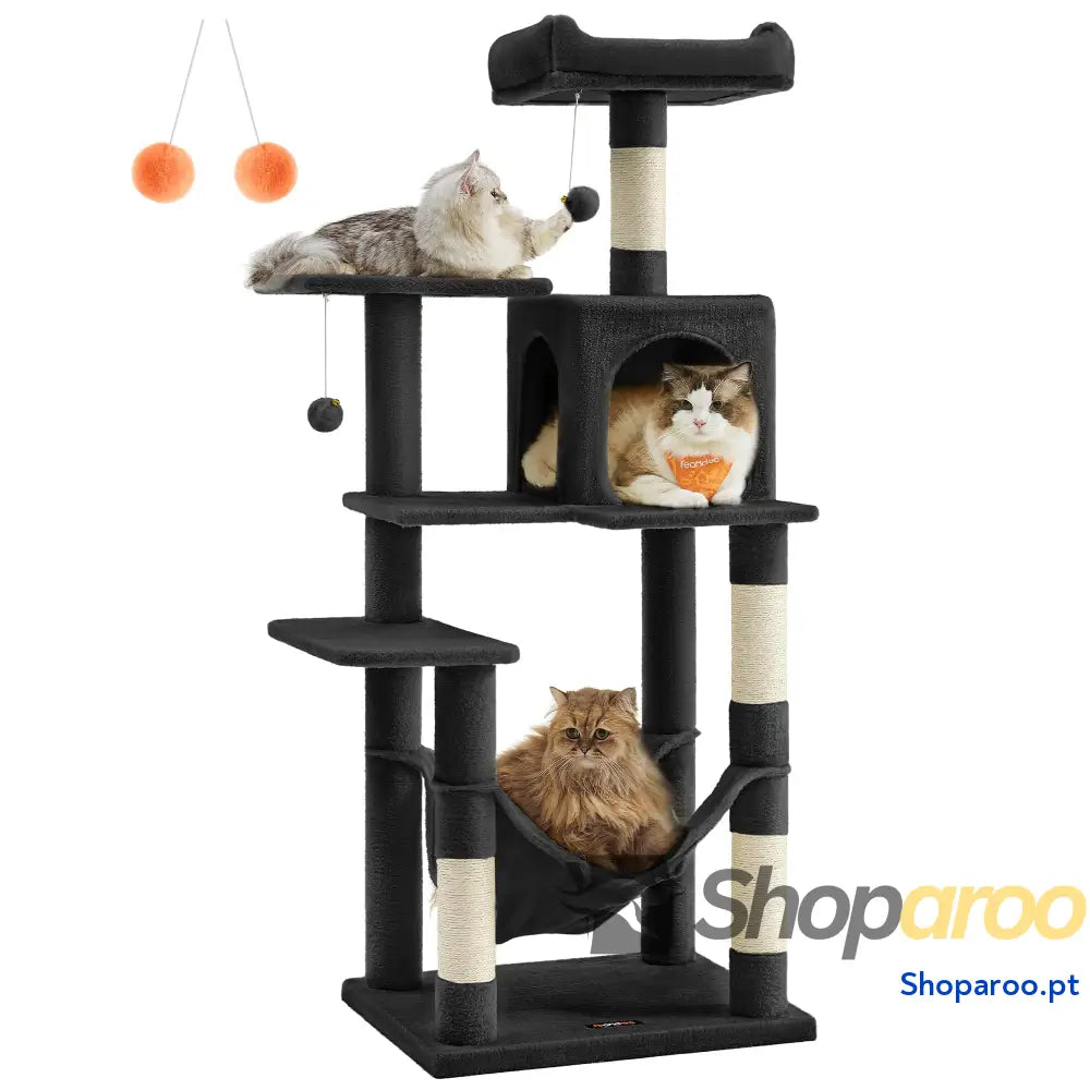 Árvore para Gatos Multinível Cinzento Claro PCT161W01 com Rede e Caverna