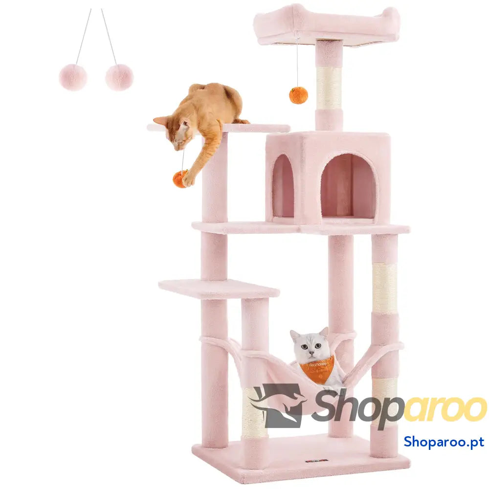 Árvore para Gatos Multinível Cinzento Claro PCT161W01 com Rede e Caverna