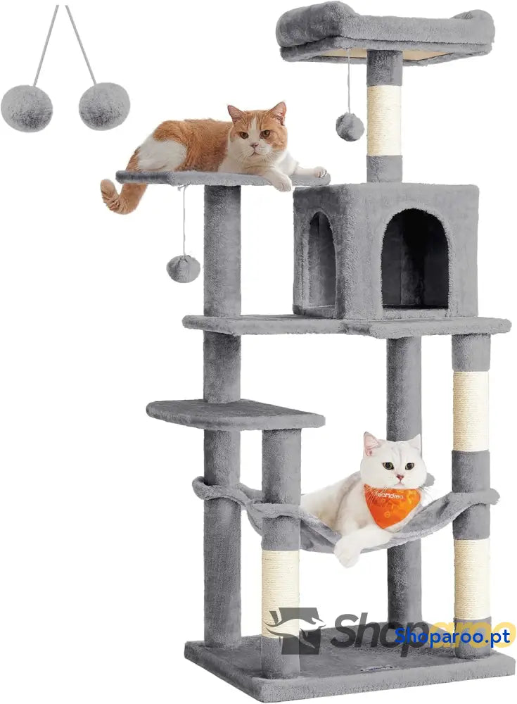 Árvore para Gatos Multinível Cinzento Claro PCT161W01 com Rede e Caverna