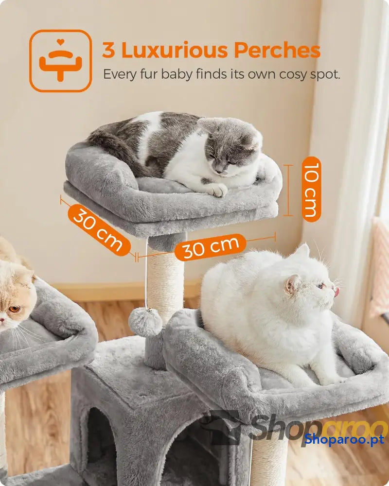 Árvore Rascador XXL para Gatos Gris Claro com Plataformas e Cesta