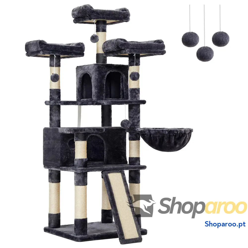 Árvore Rascador XXL para Gatos Gris Claro com Plataformas e Cesta