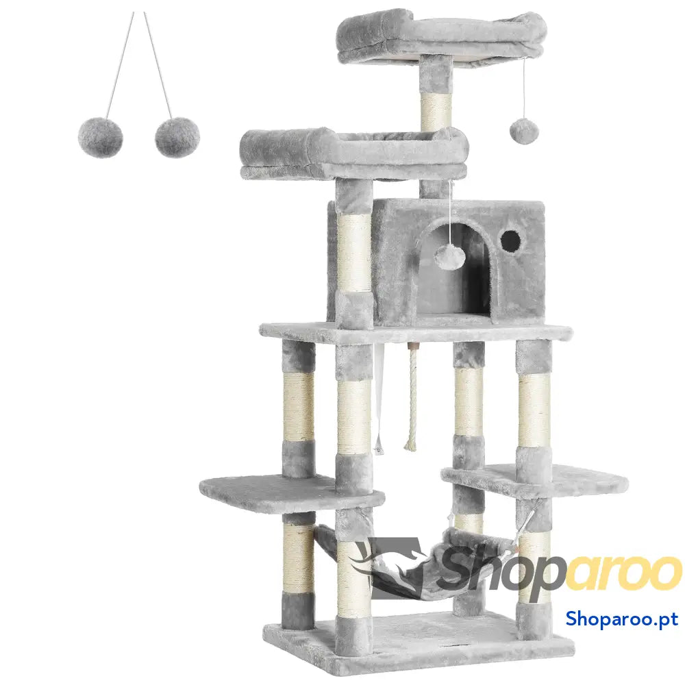 Árvore Rascador XXL para Gatos Gris Claro com Plataformas e Cesta