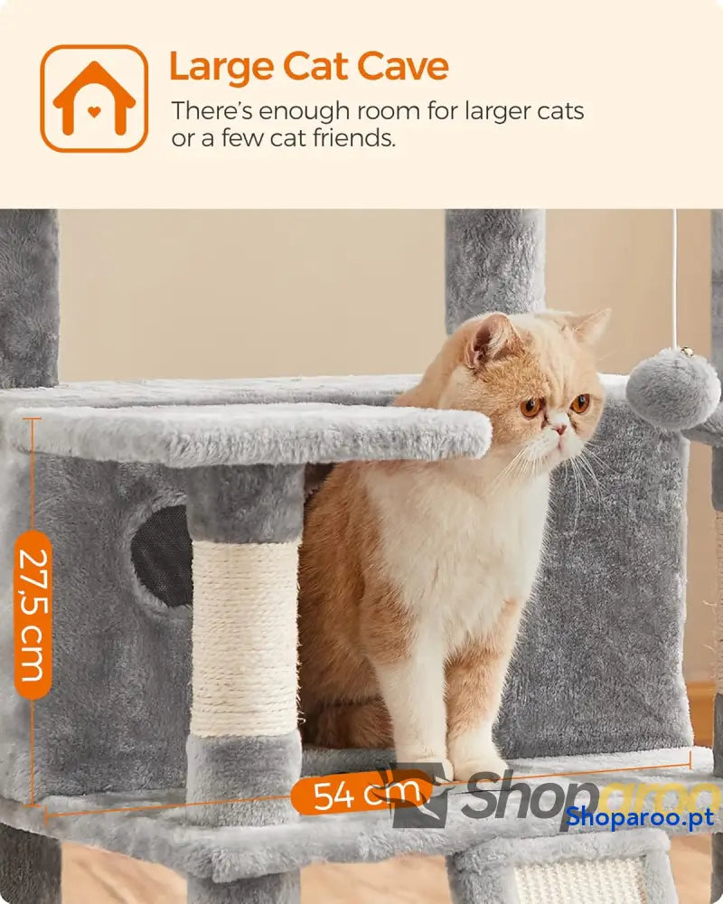 Árvore Rascador XXL para Gatos Gris Claro com Plataformas e Cesta