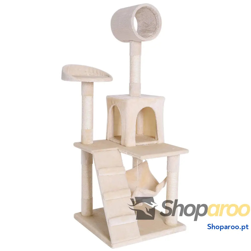 Árvore Raspadora para Gatos 133 cm Cinzento Claro com Casota e Plataforma