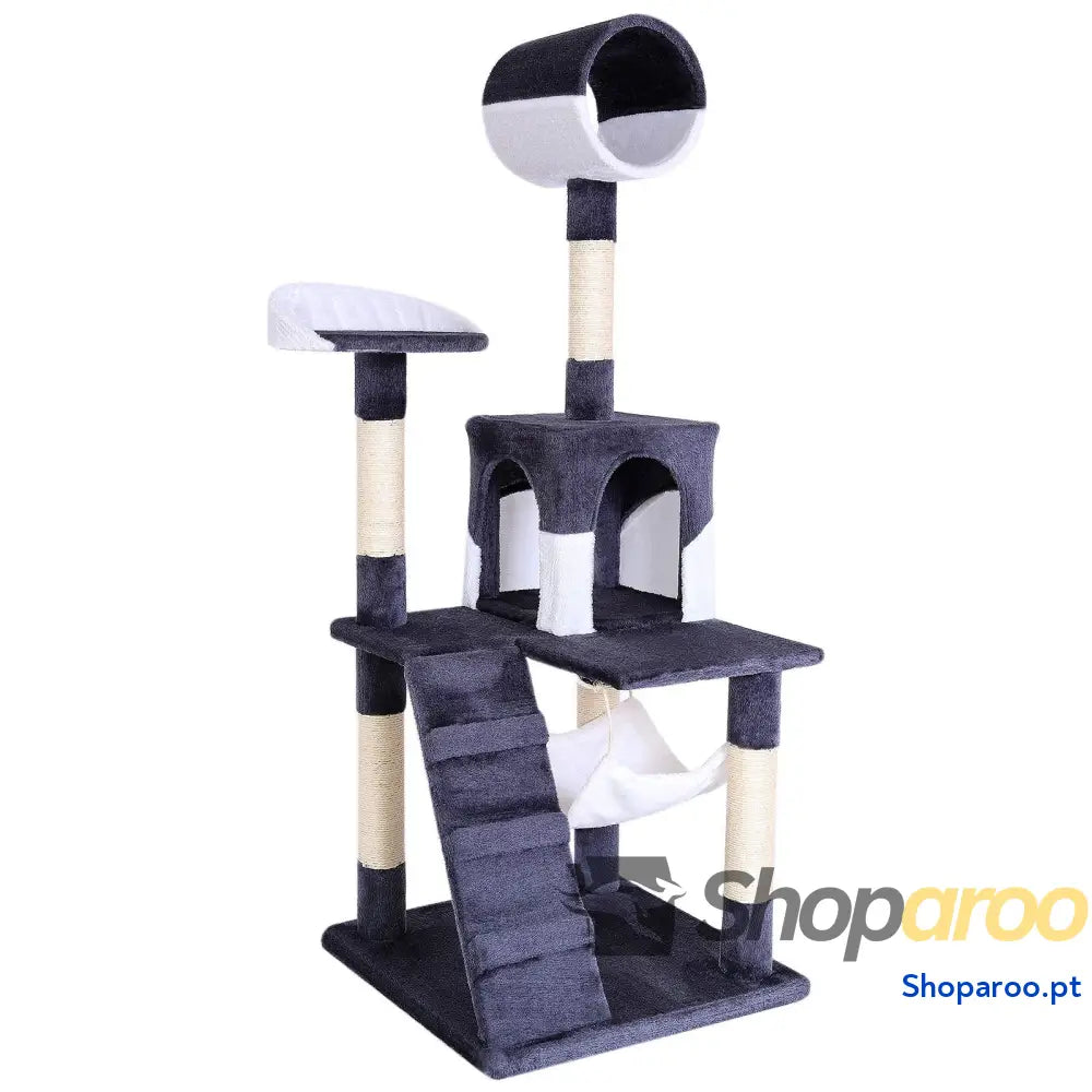 Árvore Raspadora para Gatos 133 cm Cinzento Claro com Casota e Plataforma