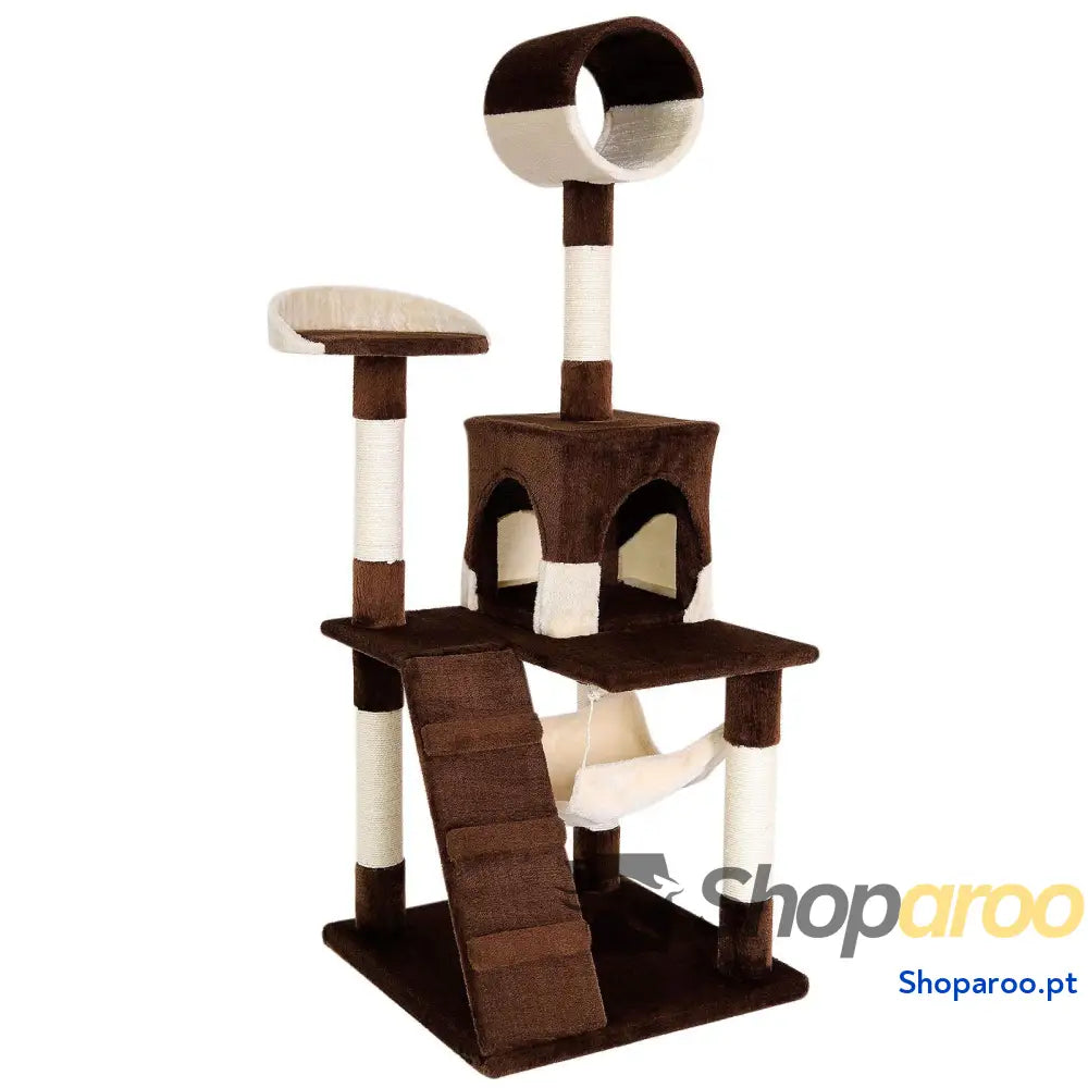 Árvore Raspadora para Gatos 133 cm Cinzento Claro com Casota e Plataforma