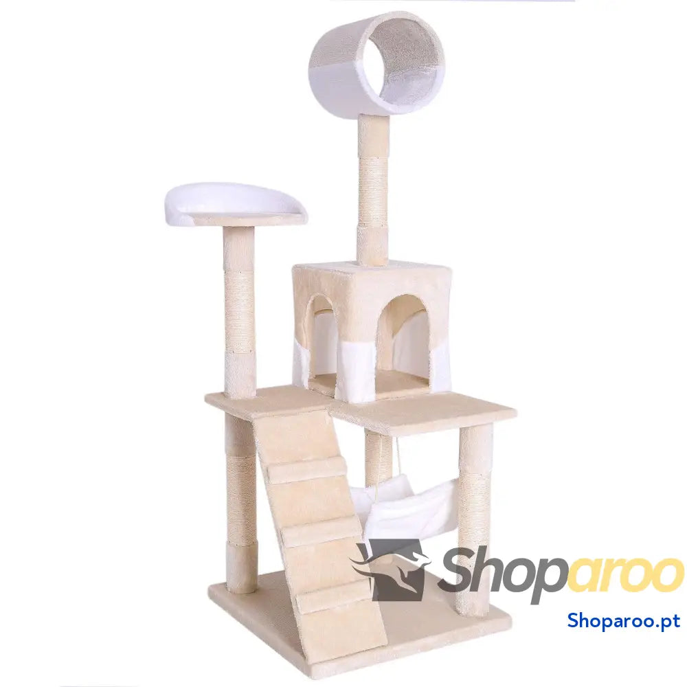 Árvore Raspadora para Gatos 133 cm Cinzento Claro com Casota e Plataforma