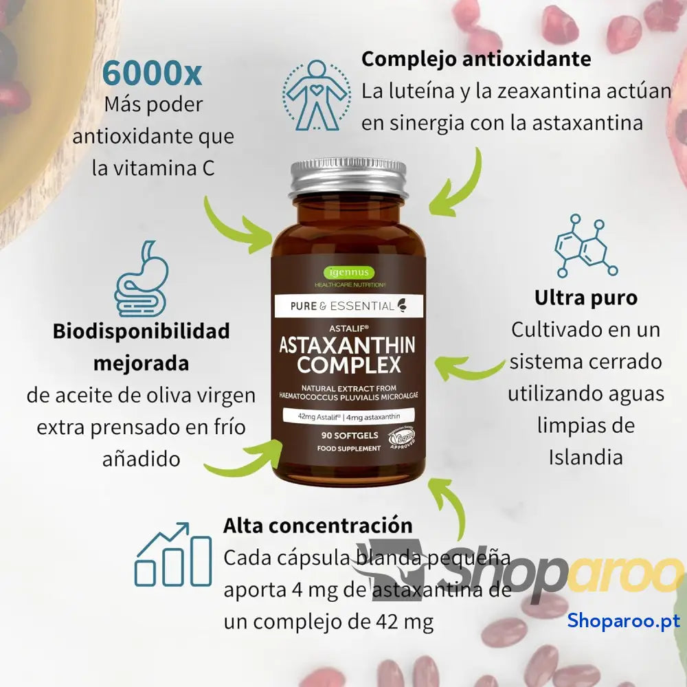 Astaxantina natural Igennus 42 mg antioxidante para saúde cardiovascular