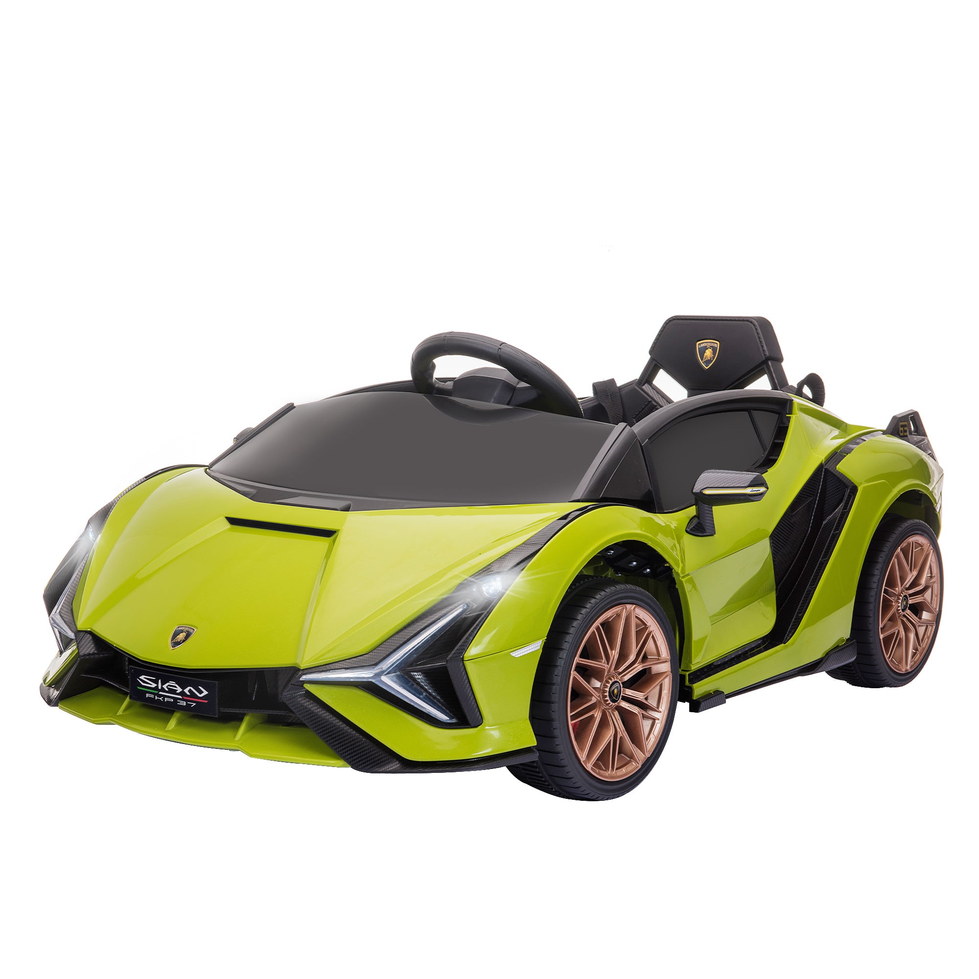 Carro Elétrico Lamborghini SIAN 12V com Controle Remoto Abertura da Porta Música MP3 USB e Faróis 108x62x40 cm Branco