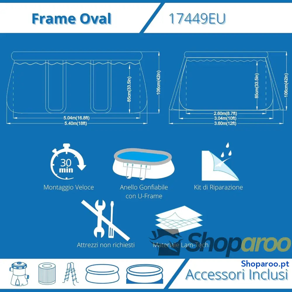 Avenli Piscina autoportante Ovalada com Estrutura Cor Cinza