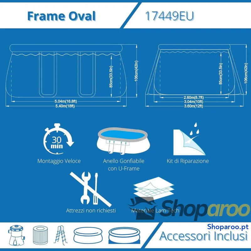 Avenli Piscina autoportante Ovalada com Estrutura Cor Cinza