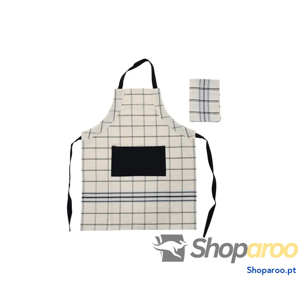 Avental com Bolso DKD Home Decor 70 x 1 x 85 cm Preto Bege Azul Algodão