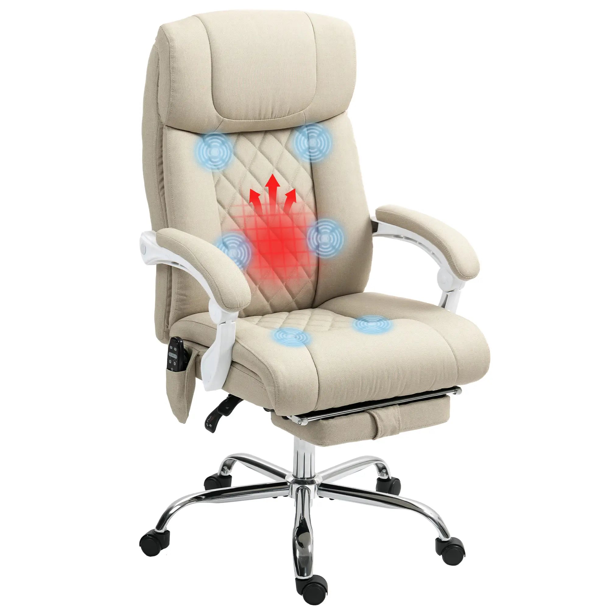 Cadeira de Escritório com Massagem Reclinável Aquecimento Apoio para Pés e Controlo Remoto 66x70x112-120 cm Bege