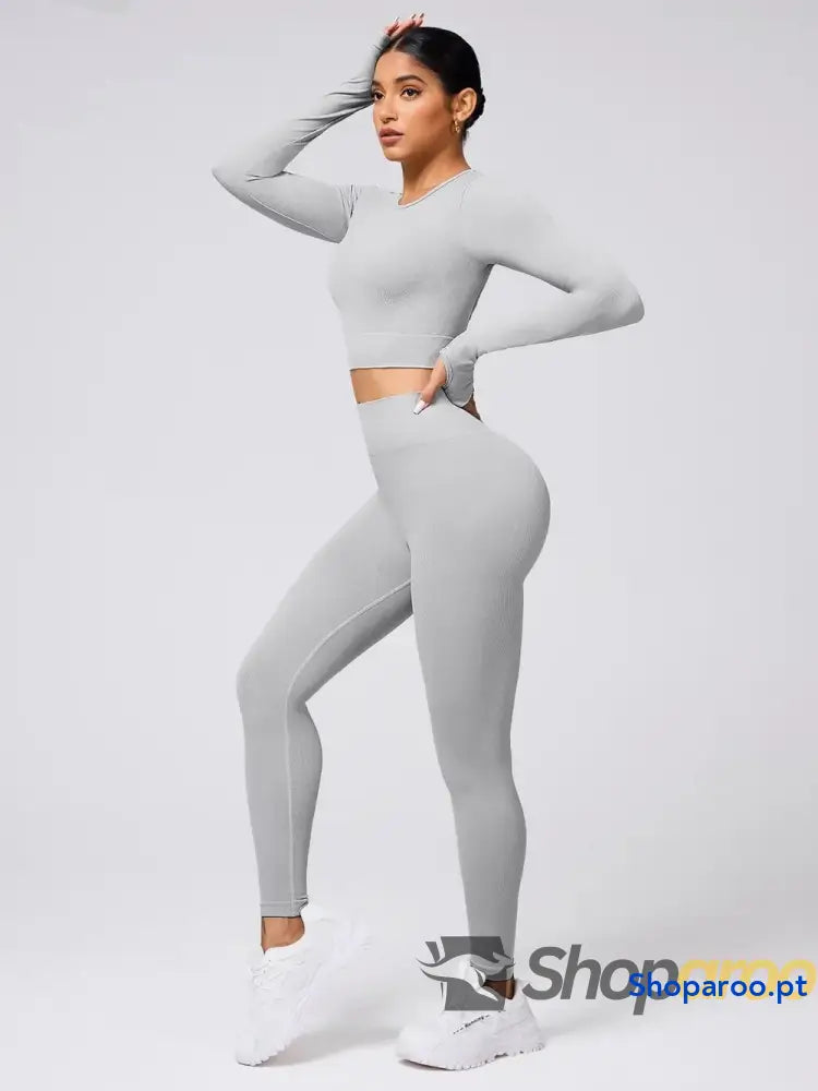Back Crisscross Round Neck Long Sleeve Top and Leggings Active Set