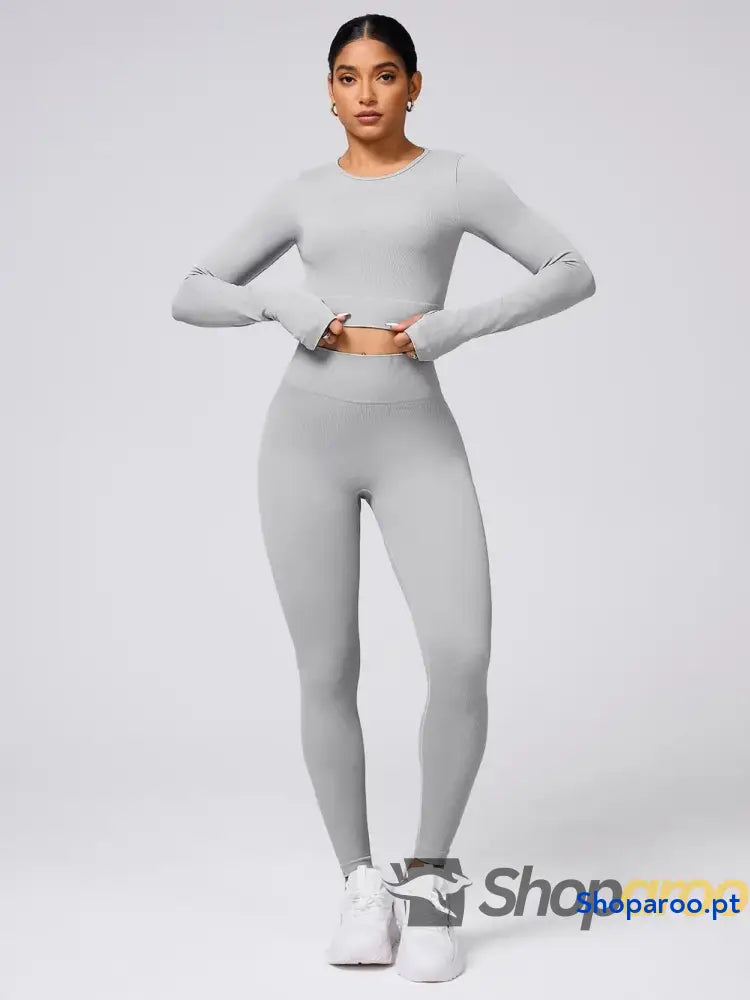 Back Crisscross Round Neck Long Sleeve Top and Leggings Active Set