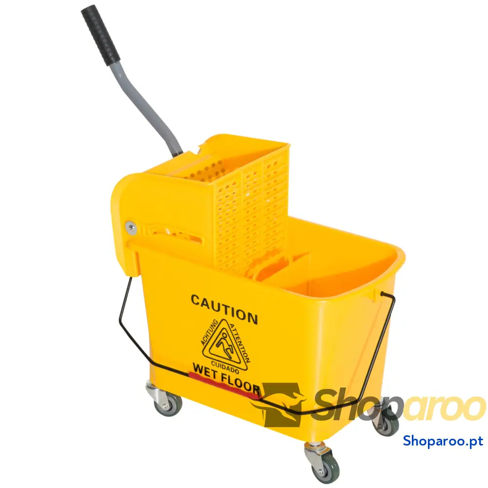 Balde de esfregona profissional 20L com rodas e prensa industrial amarelo