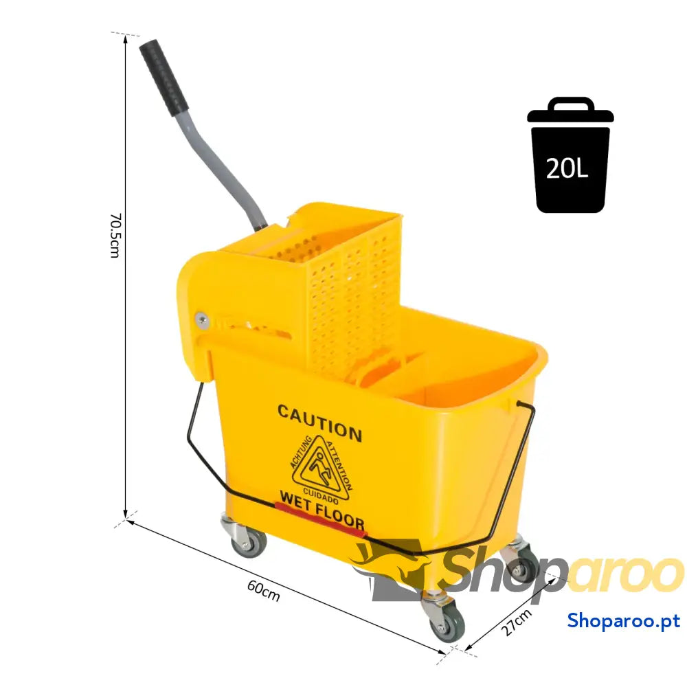 Balde de esfregona profissional 20L com rodas e prensa industrial amarelo