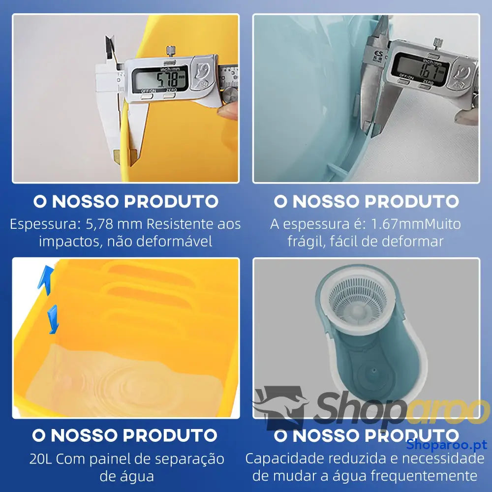 Balde de esfregona profissional 20L com rodas e prensa industrial amarelo