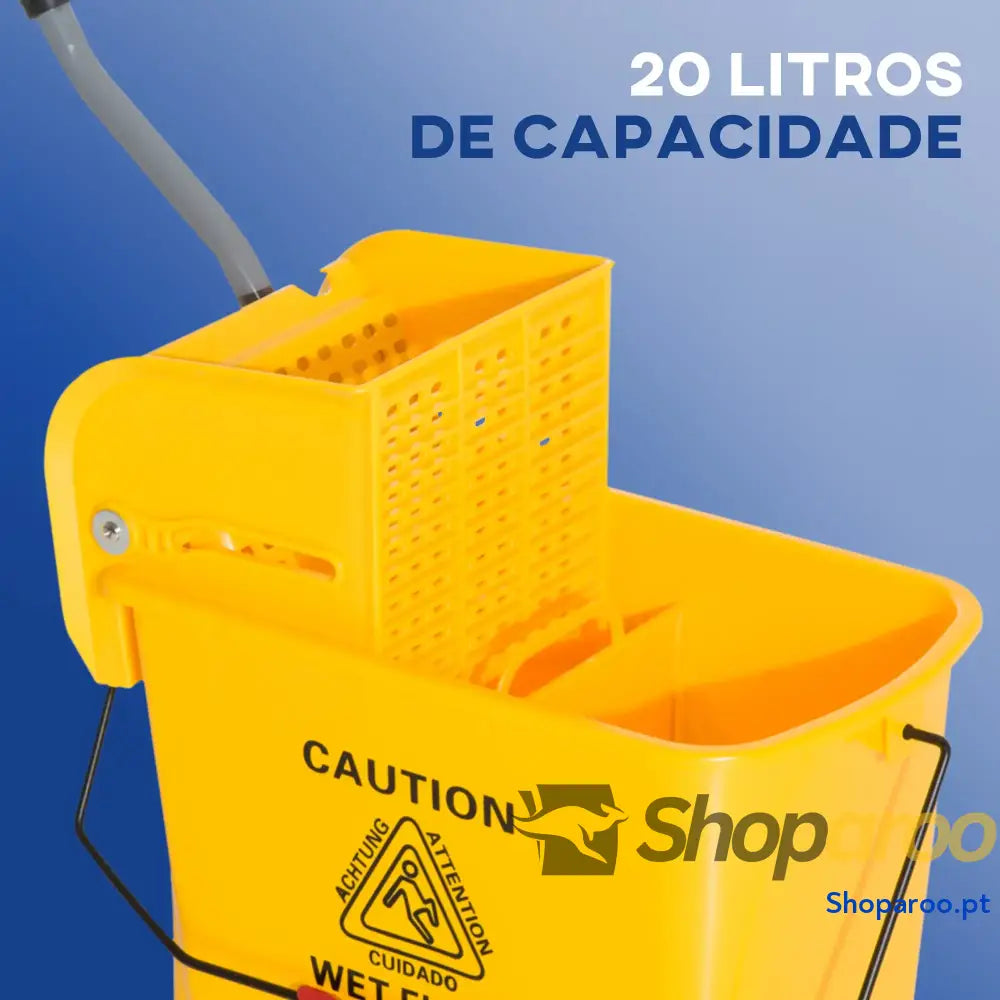 Balde de esfregona profissional 20L com rodas e prensa industrial amarelo