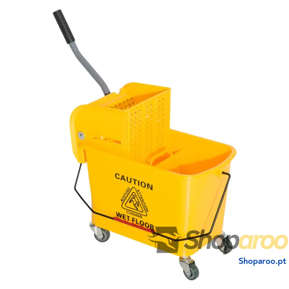 Balde de esfregona profissional 20L com rodas e prensa industrial amarelo