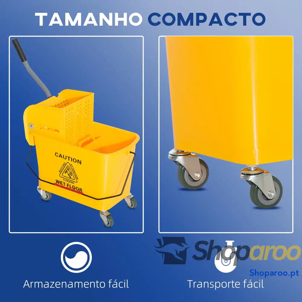 Balde de esfregona profissional 20L com rodas e prensa industrial amarelo