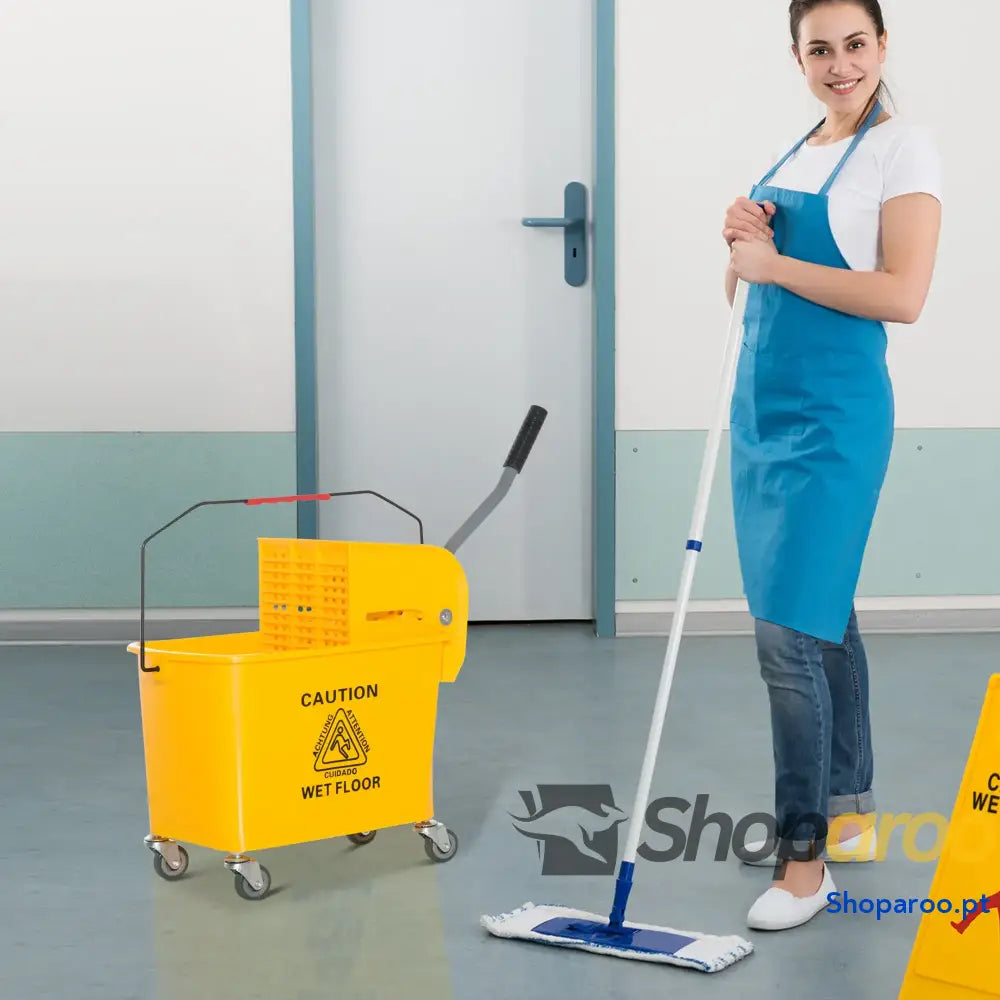 Balde de esfregona profissional 20L com rodas e prensa industrial amarelo