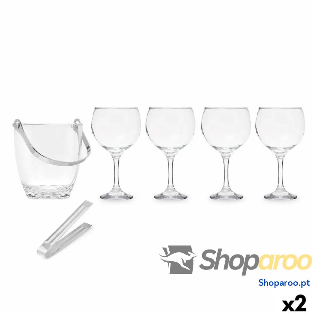 Balde de Gelo Vivalto 11444 Transparente Metal Cristal 14,5 x 12 x 12,5 cm 4x (10,5 x 20 cm) Copos (2 Unidades)