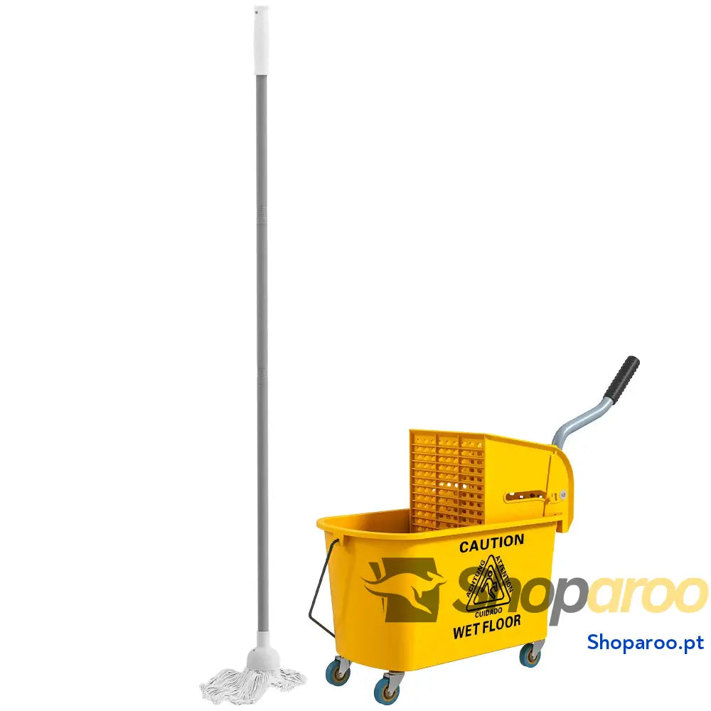 Balde de limpeza com esfregona e rodas 20L amarelo escorredor
