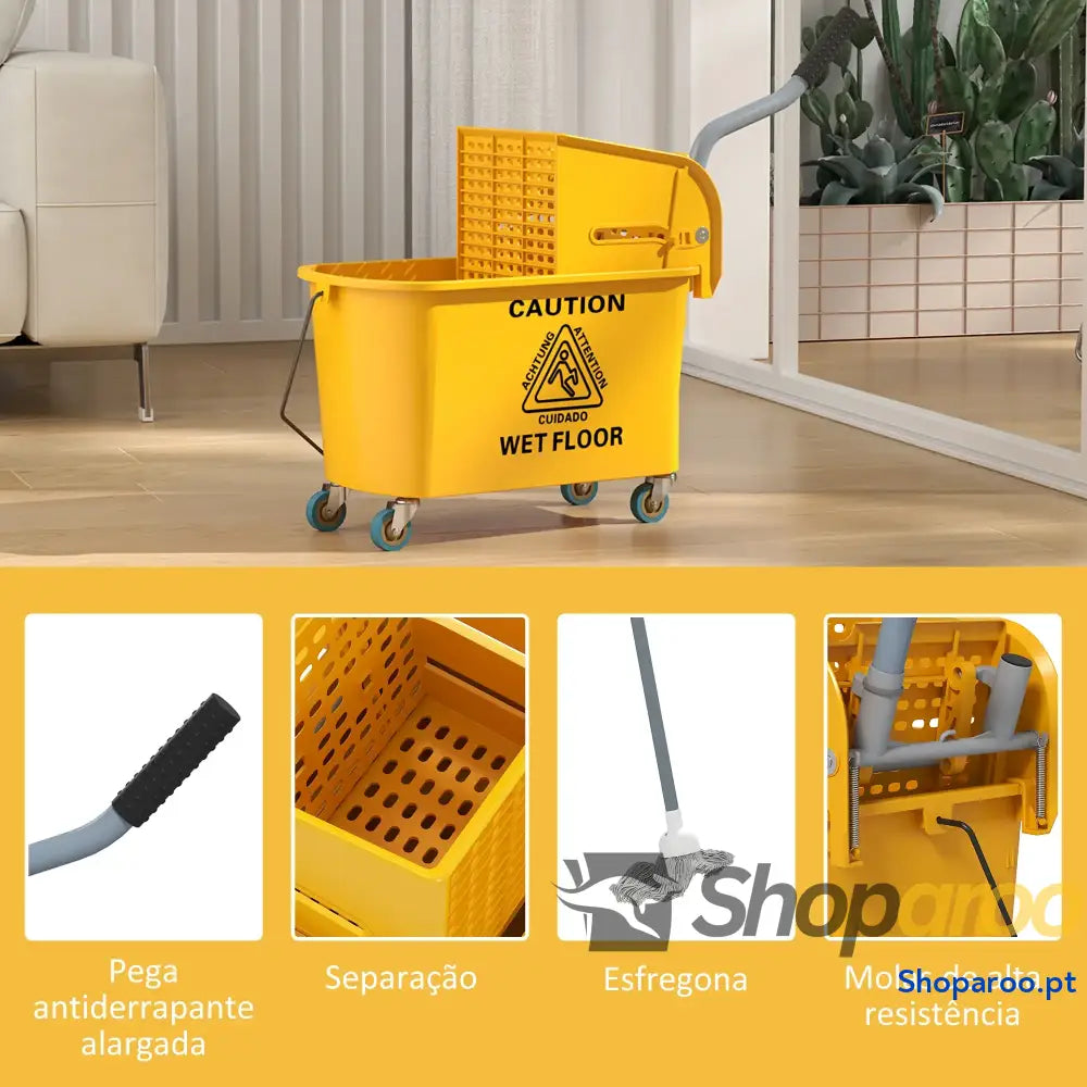Balde de limpeza com esfregona e rodas 20L amarelo escorredor