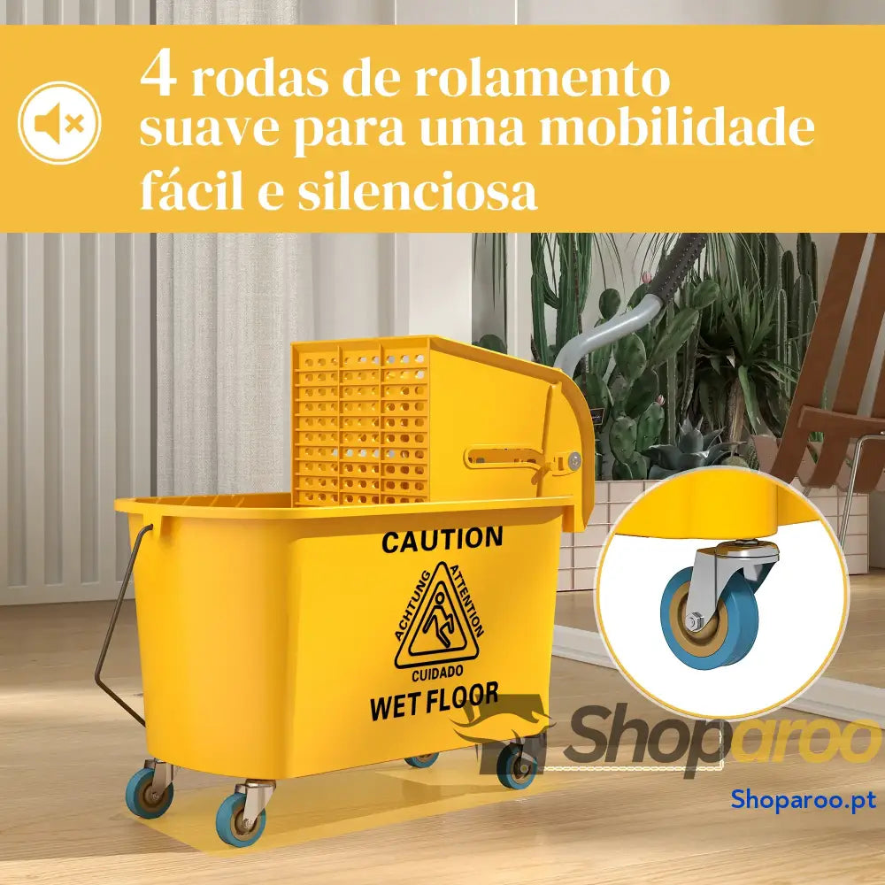 Balde de limpeza com esfregona e rodas 20L amarelo escorredor