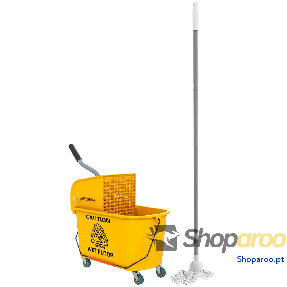 Balde de limpeza com esfregona e rodas 20L amarelo escorredor