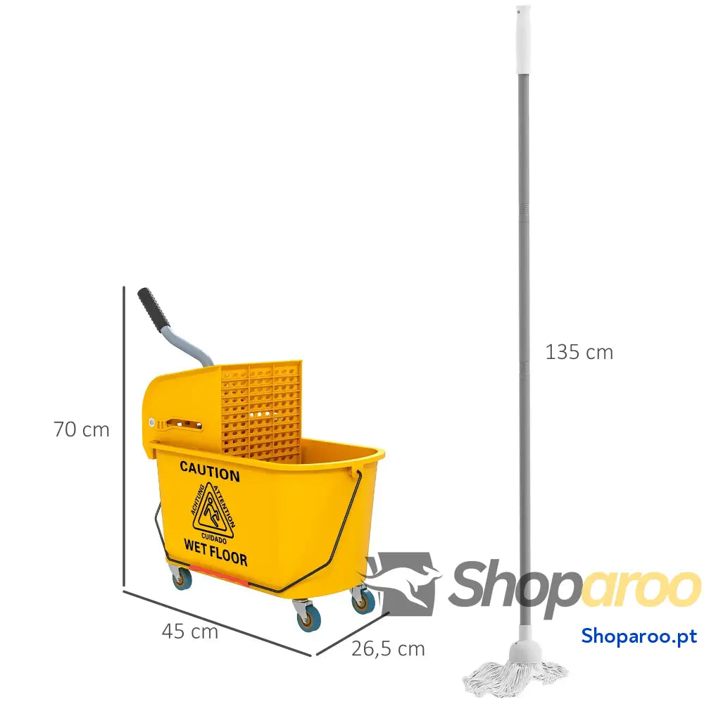 Balde de limpeza com esfregona e rodas 20L amarelo escorredor