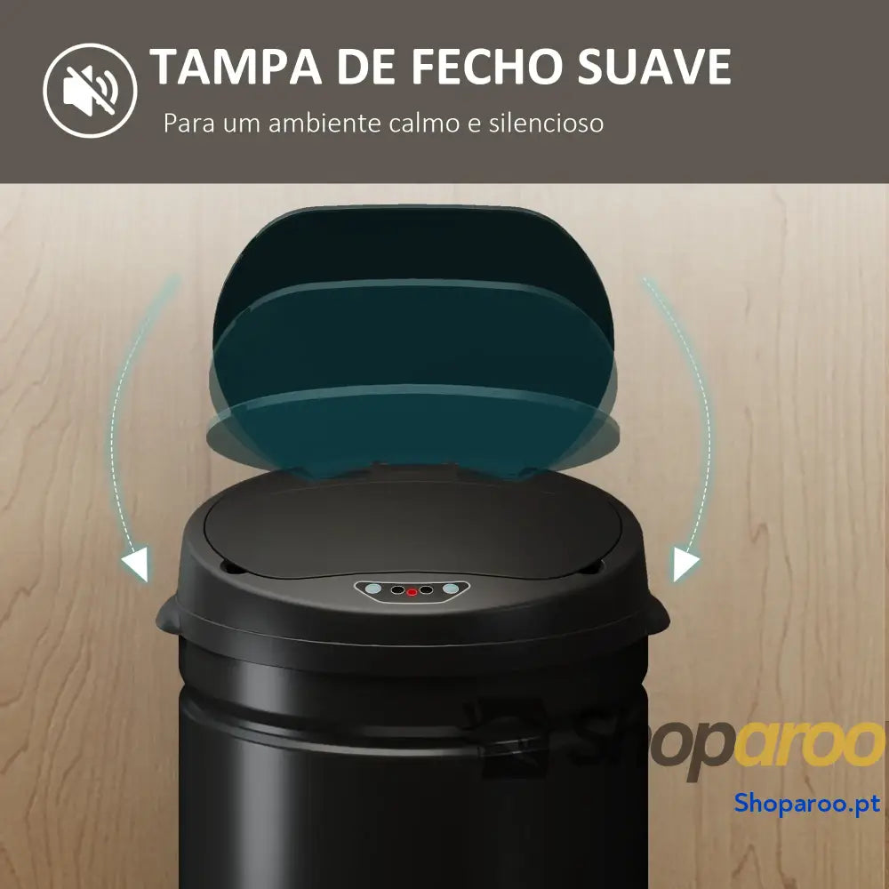 Balde de lixo cozinha automático 30L inox sensor preto