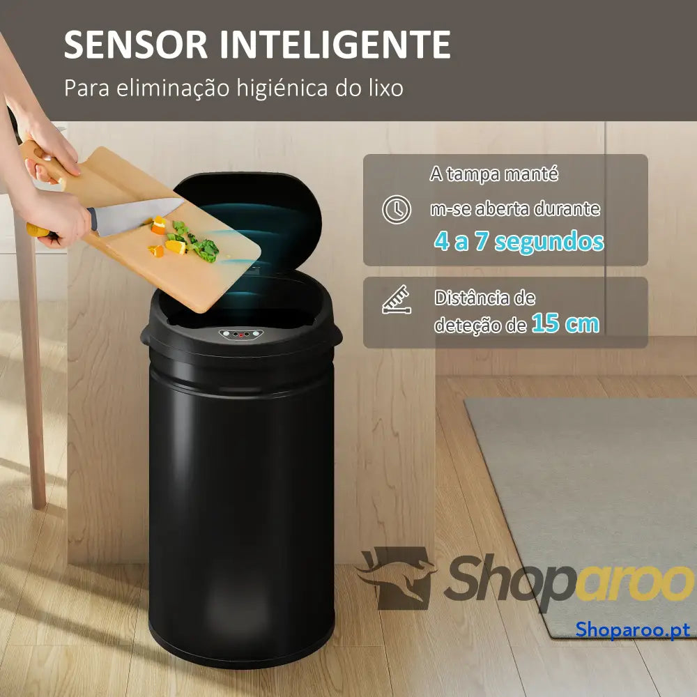 Balde de lixo cozinha automático 30L inox sensor preto