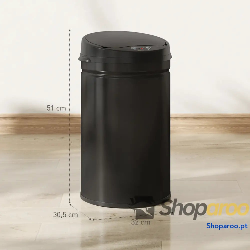 Balde de lixo cozinha automático 30L inox sensor preto