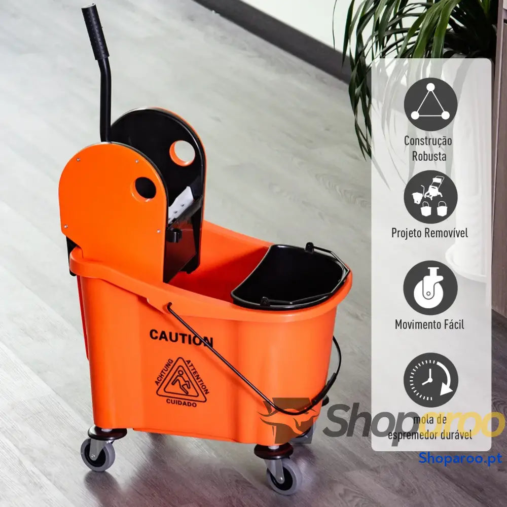 Balde para esfregona comercial com espremedor 36L laranja