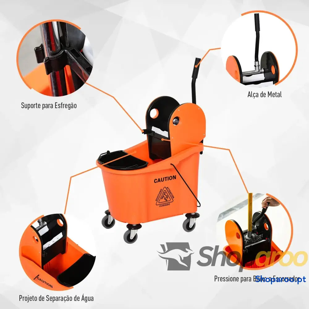 Balde para esfregona comercial com espremedor 36L laranja