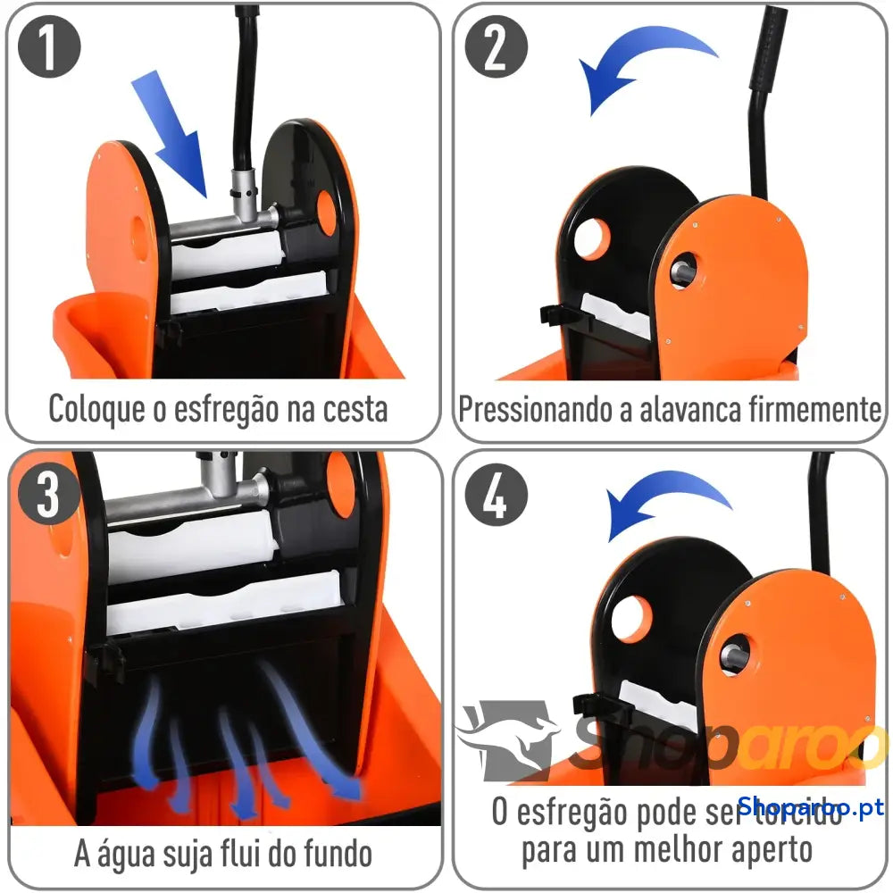Balde para esfregona comercial com espremedor 36L laranja