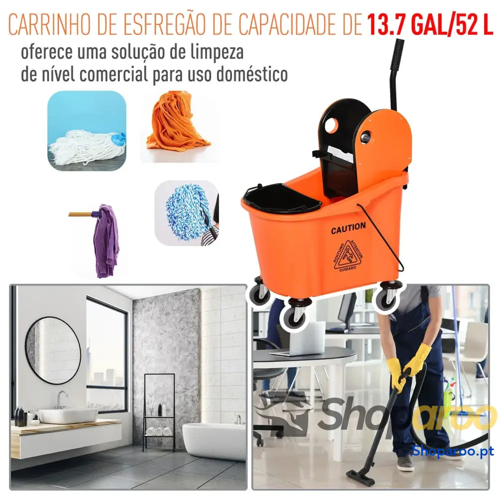Balde para esfregona comercial com espremedor 36L laranja