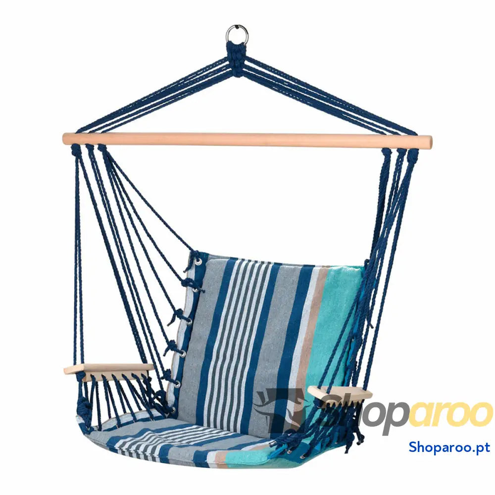 Baloiço Azul Madeira Algodão Com apoio para braços Às riscas 53 x 100 cm