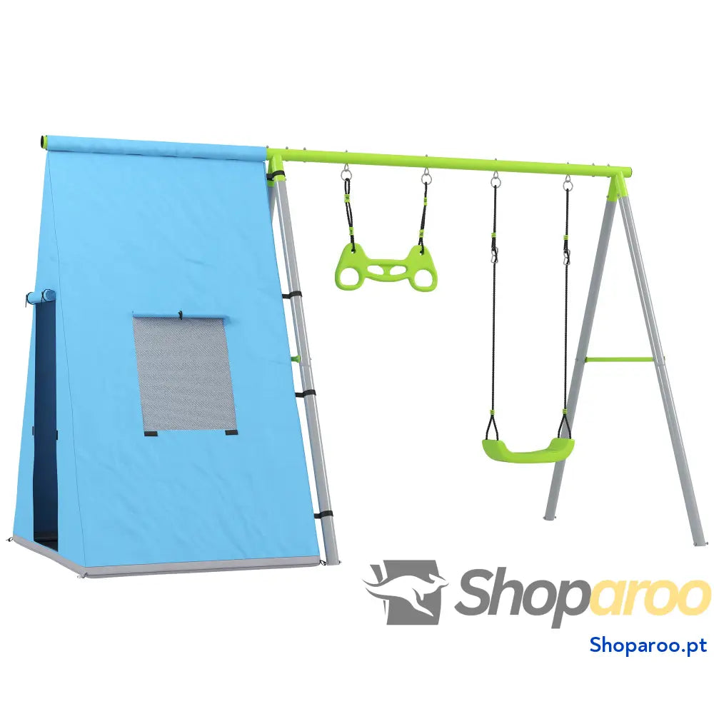 Baloiço para Crianças 3 em 1 com Tenda e Anéis Jardim Exterior