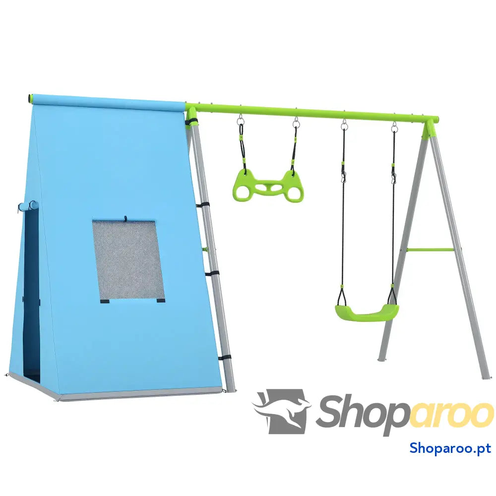 Baloiço para Crianças 3 em 1 com Tenda e Anéis Jardim Exterior