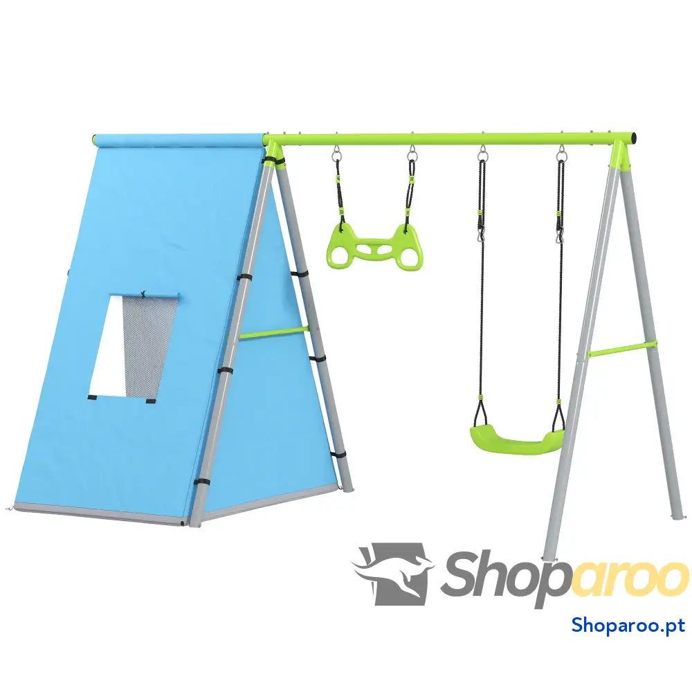 Baloiço para Crianças 3 em 1 com Tenda e Anéis Jardim Exterior