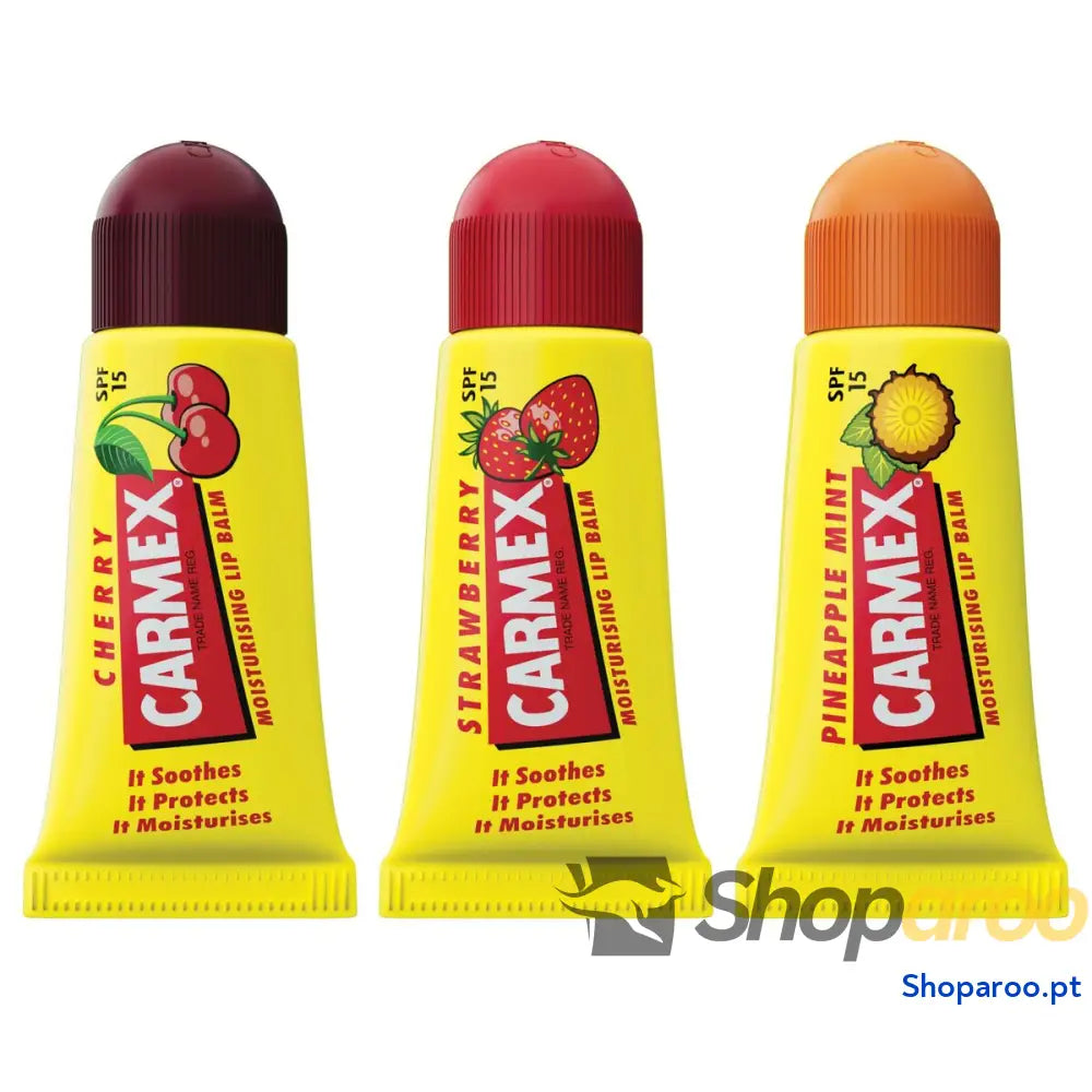 Bálsamo labial hidratante Carmex Triplo Morango Abacaxi 3 Peças Cereja Spf 15