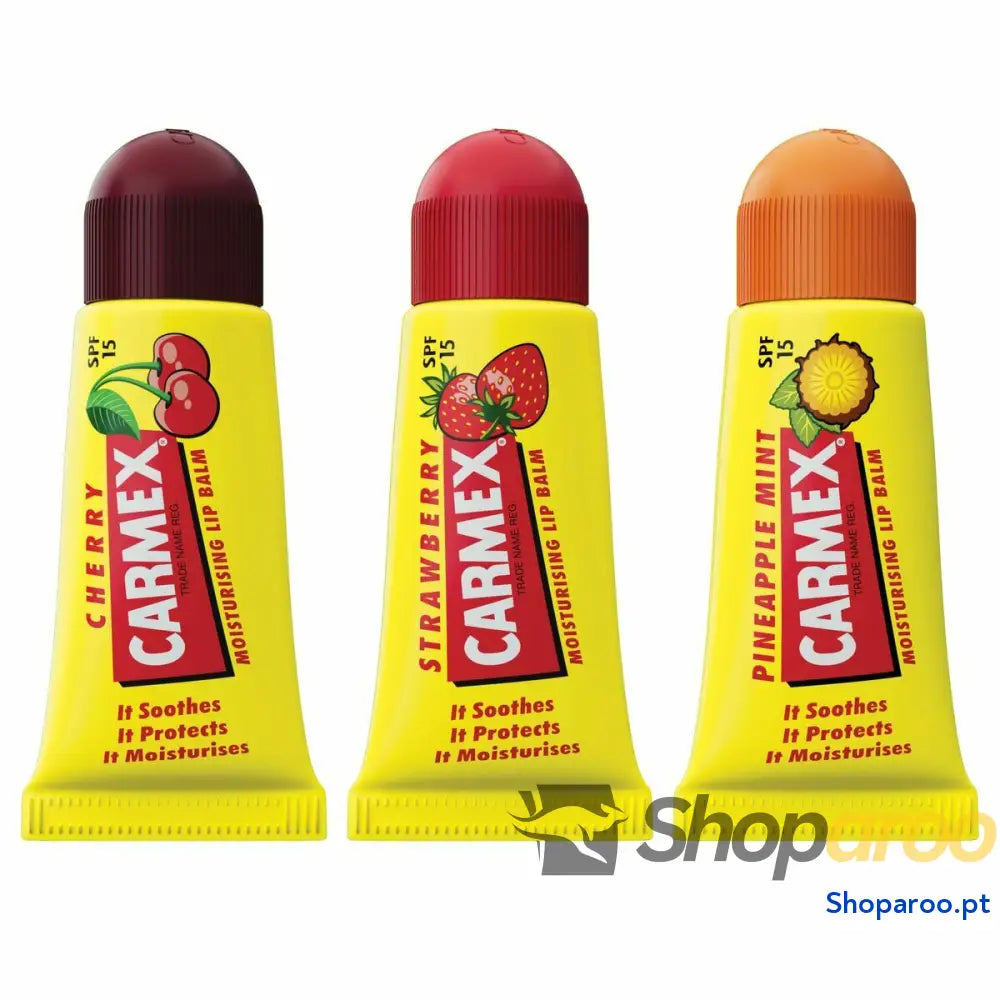 Bálsamo labial hidratante Carmex Triplo Transparente Spf 15 Morango Abacaxi Cereja 3 Peças (3 Unidades)