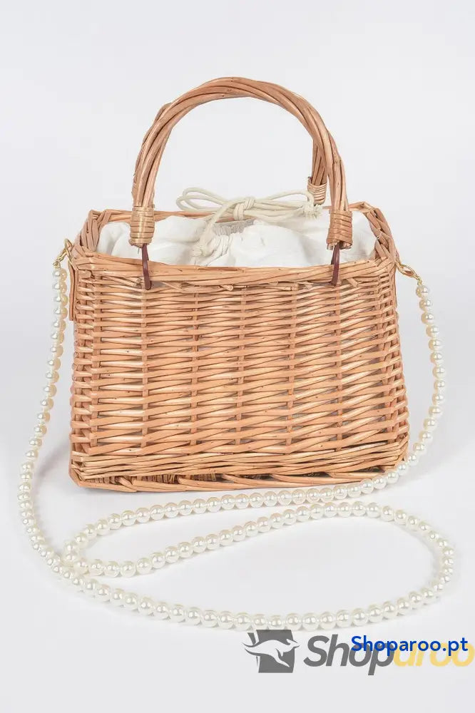 Bolsa de Bambu com Alça Pérola Falsa Elegante