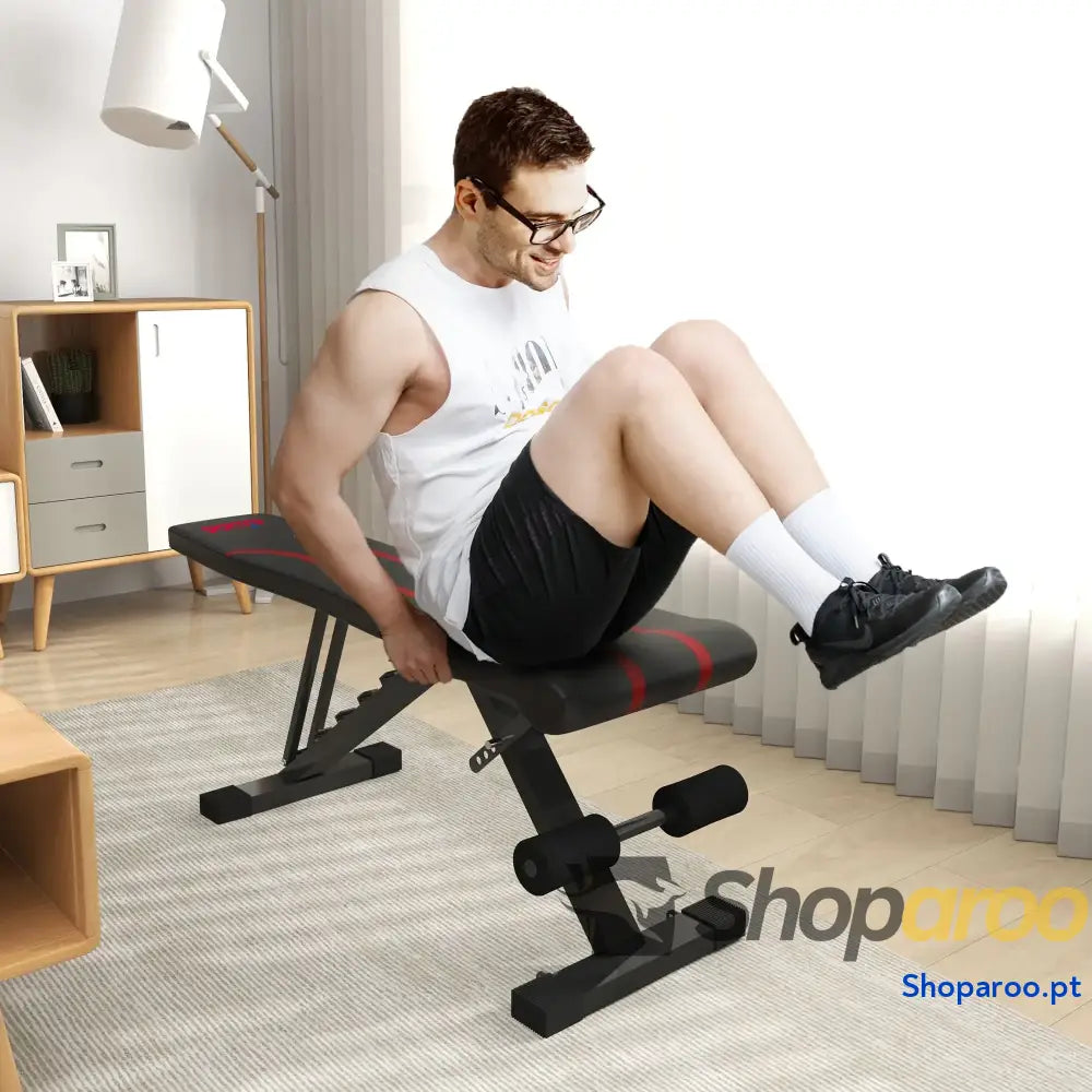 Banco de Abdominais Ajustável Musculação Dobrável para Treino Corpo Completo 82x35x42,5 107 cm Preto