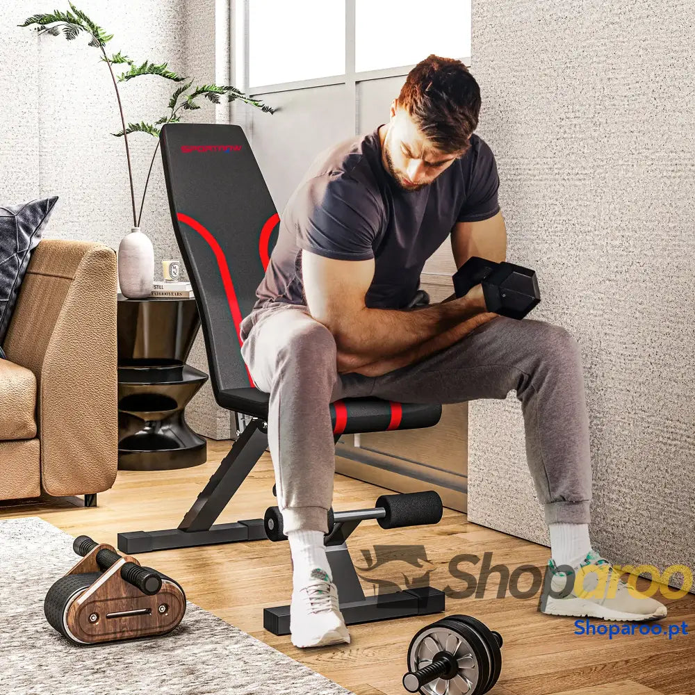 Banco de Abdominais Ajustável Musculação Dobrável para Treino Corpo Completo 82x35x42,5 107 cm Preto